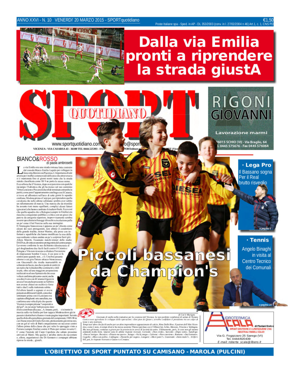 La prima pagina di Sport Quotidiano in edicola venerdì 20 marzo 2015
